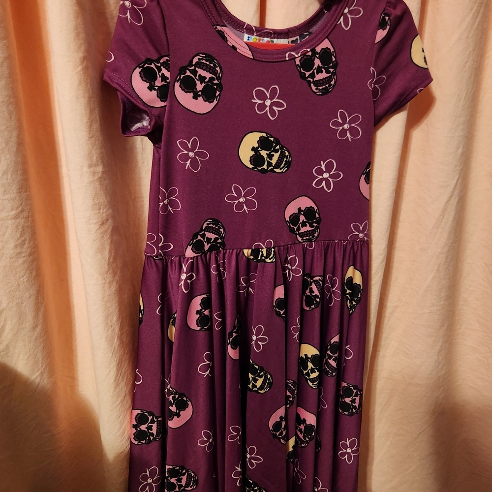 DotDot Smile Cap Sleeve Style Purple Skull Print Kids Dress
